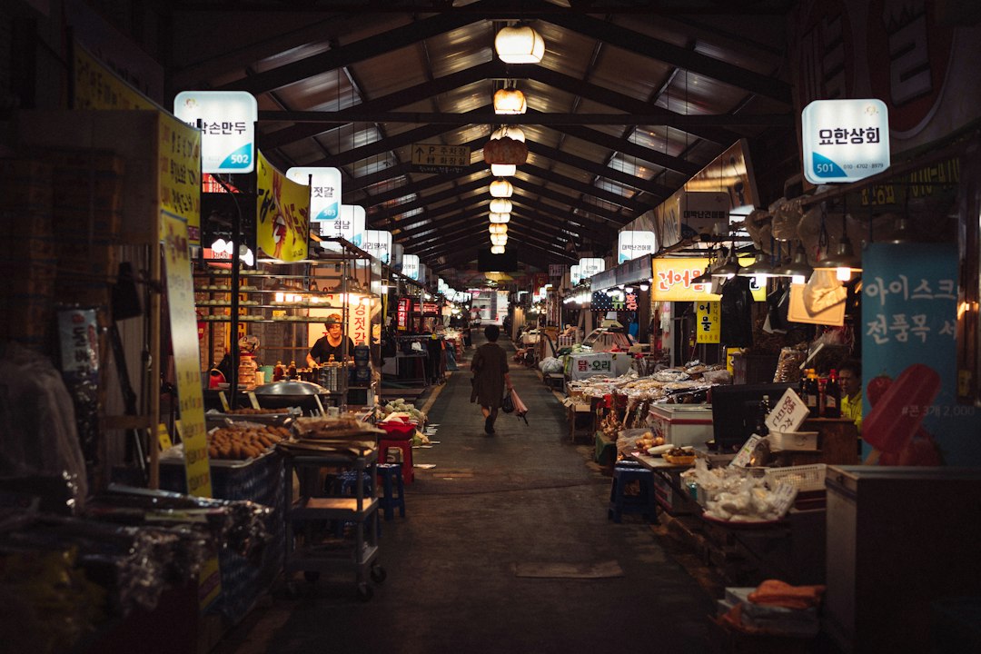 Traditional five-day market in Jeju with local produce and market stalls