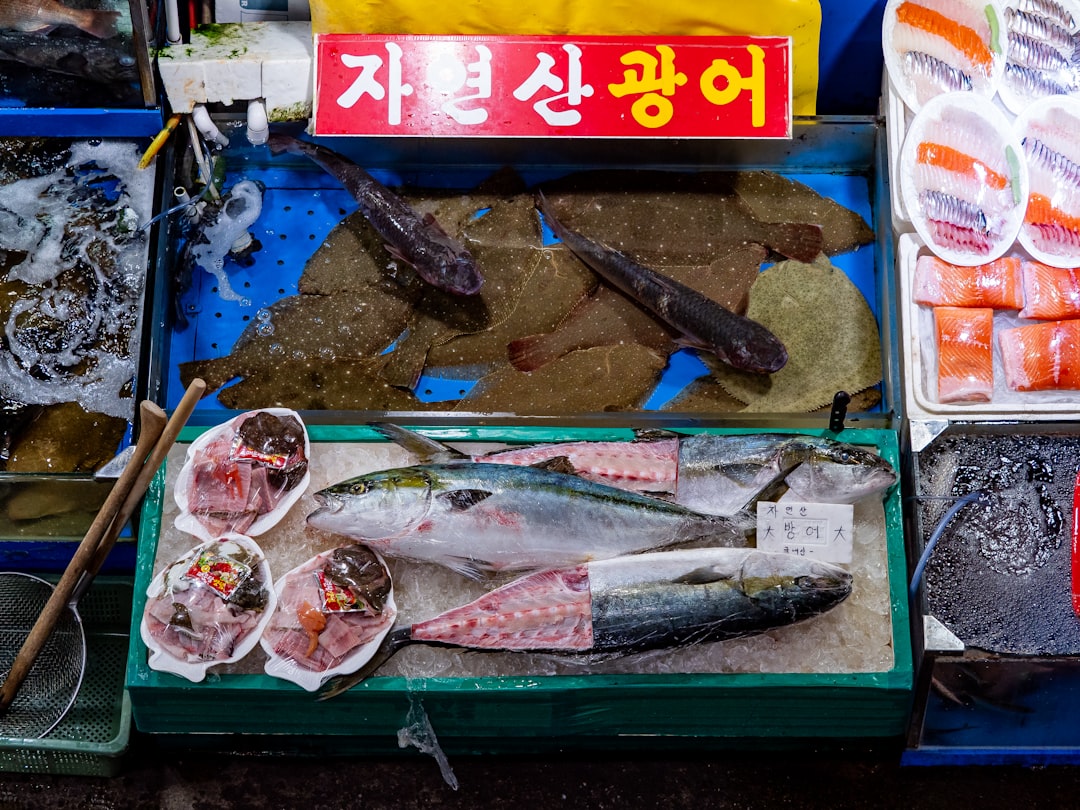 Fresh seafood displayed at a fish market